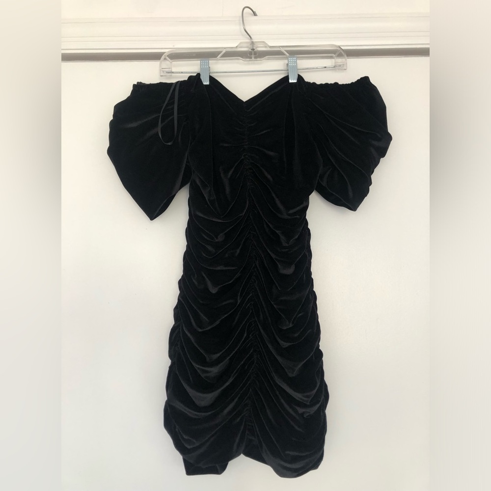 Anthropology Dress | Black Ruched Puff Sleeved Mini Dress